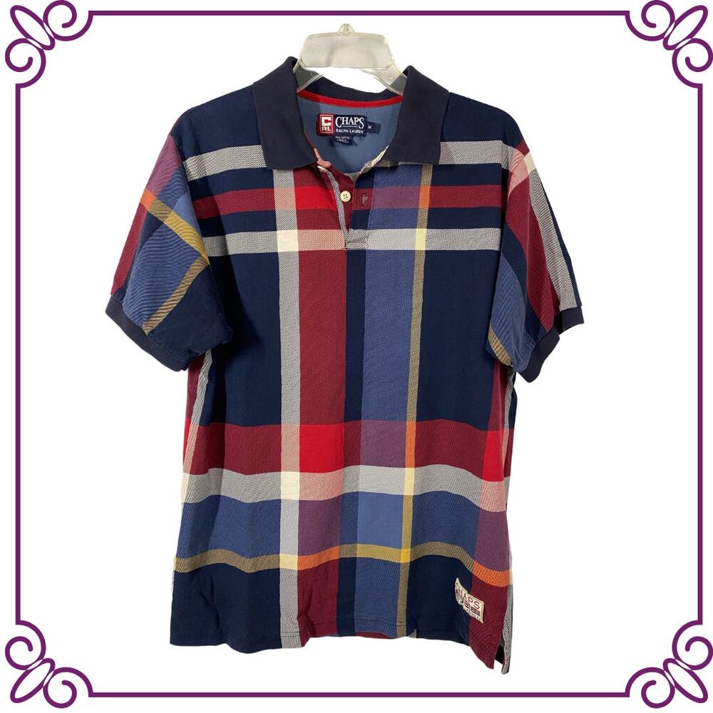 Chaps Ralph Lauren Vintage 1990s Plaid Polo Shirt Medium
